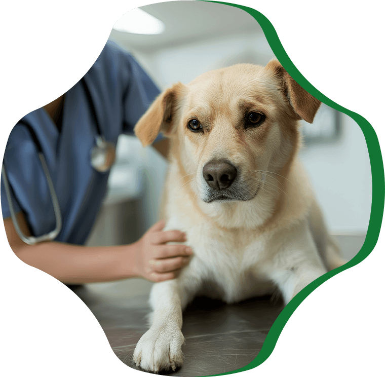 adorable dog checking by a veterinarian